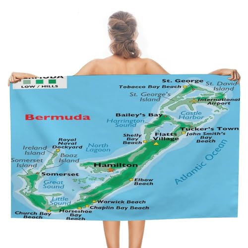 Puxufody Maps of Bermuda Towels Beach,Beach Blankets Bathroom Swimming Towels