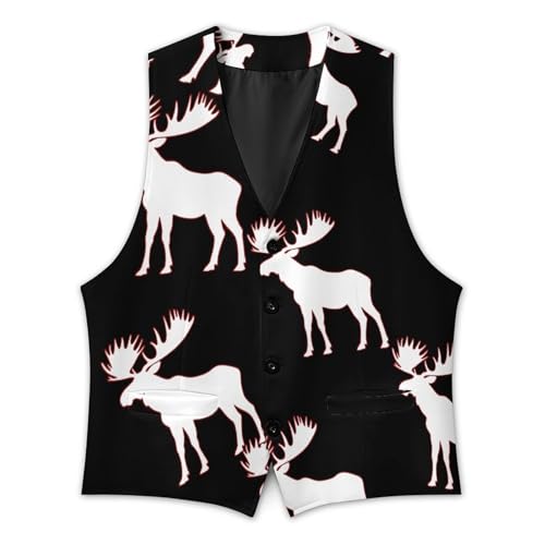 White Moose Silhouette Men's Formal Suit Vest for Business Formal Or Casual Dress Waistcoat Wedding3