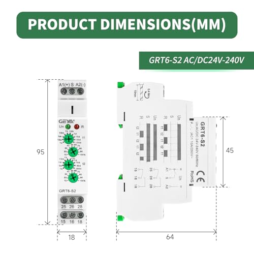 Relé temporizador asimétrico GRT6-S2 de carril DIN interruptor cíclico programable 10A 24V 240V 2