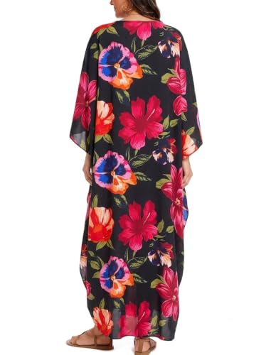Image of Moss Rose Kaftan Dresses for Women V Neck Summer Swimsuit Cover up Caftan Maxi Beach Dresses