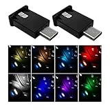 MUQIDA USB Type C LED Ambient Light, 8 Colors RGB LED Car Atmosphere Lamp with Adjustable Brightness, 5V Plug-in USB Night Lights Interior Decoration for Vehicle Home Office (2PCS)