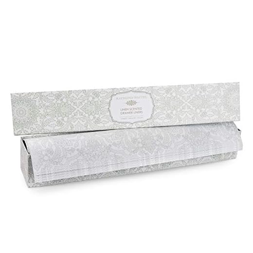 Raymond Waites Fresh Linen Scented Drawer Liners - 5 Non Stick Shelf Liners, Printed Shelf Paper and Drawer Lining Paper Sheets with Matching Gift Box (16.5" x 23" Sheets)