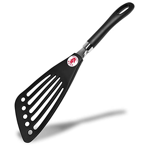 Seki Japan Left Handed Nylon Egg Spatula Fish Spatula Cookware - Slotted Turner Egg Flipper Utensils 12” Left-Handed Black