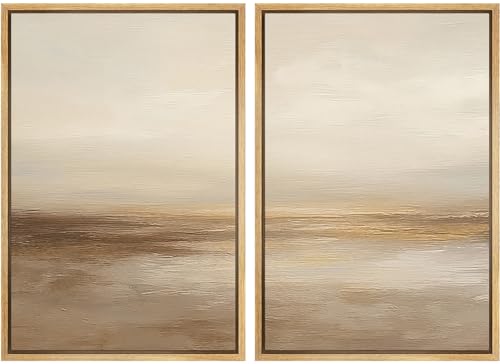 SIGNLEADER Framed Canvas Print Wall Art Soft Neutral Beige Horizon Abstract Landscape Illustrations Modern Art Decorative Minimal Relax/Calm for Living Room, Bedroom, Office - 16"" x24 x2 Natural