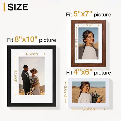 Image of Vittanly 10 Pack Picture Frames, Picture Frames Collage Wall Decor with Two 8x10, Four 5x7 and Four 4x6 Photo Frames, Gallery Wall Frame Set for Wall or Tabletop Display, Black, Walnut Brown and White