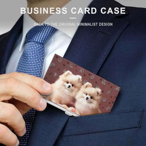 Business Card Holder Metal Slim Business Card Case Pomeranians Puppies And Point Professional Cards Organizer Pocket Name Cards Case Credit Holder Wallet for Men Women Buckle Style Shut3