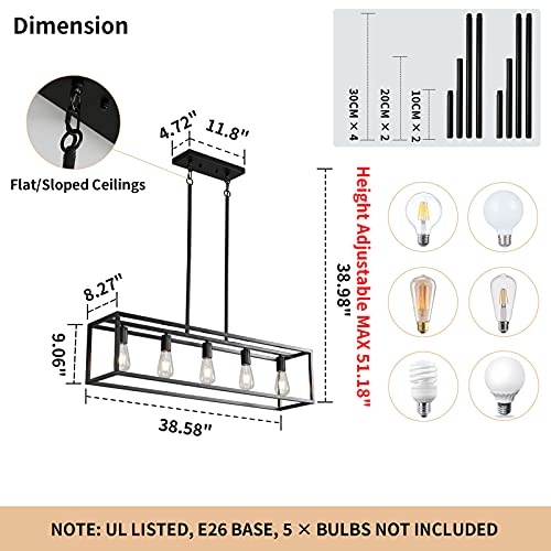 Xislthotsl XS8801-5 Black Farmhouse Kitchen Island Lighting, Modern Industrial Chandelier, 5-Light Linear Rectangular Pendant Light Fixtures For Farmhouse Kitchen Dining Room Bar Foyer thumb #2