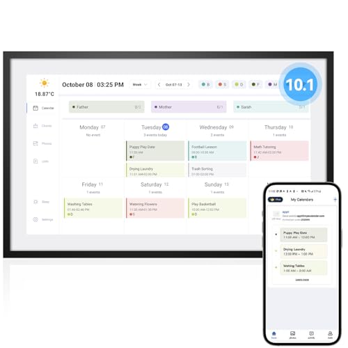 APOFIAL Digital Calendar, 10.1 inch Large Digital Calendar FHD Resolution 1920 * 1080,Smart Touchscreen Interactive splay for Family Schedules -32G&5G (Black) (Black, 10)