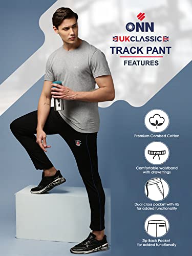 Image of ONN UK Classic Men's Premium Combed Cotton Track Pant | Smooth Feel, Extra Sweat Absorbent Loungewear | Regular Fit Solid Track Pant with Dual Side Pockets with one Side Zipper
