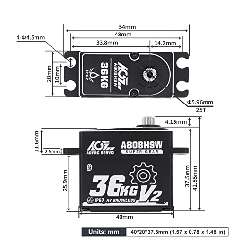 Agfrc 36Kg Waterproof Rc-Steering-Servo-Motor High-Torque - Full Metal Gear Brushless Servo With 25T Metal Servo Horn (A80Bhsw V2) #TOP4