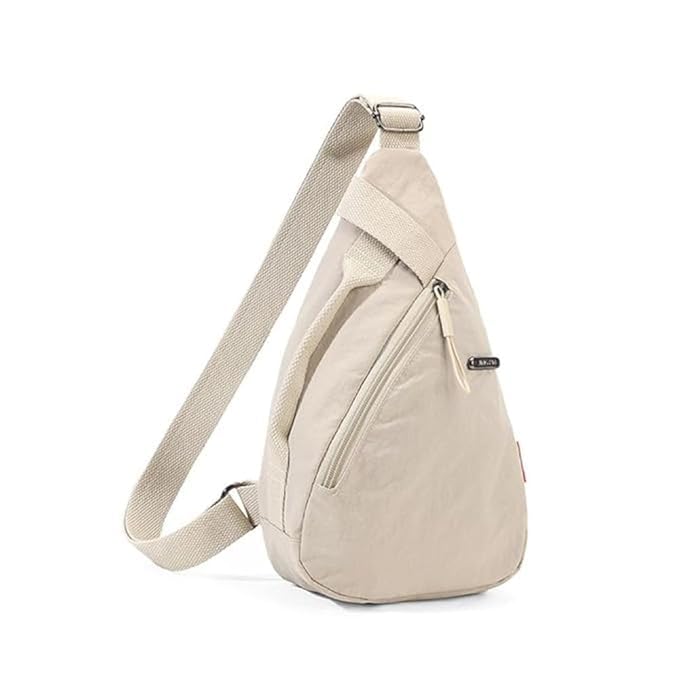 Lightweight Sling Bag for Women & Men | Crossbody Chest Bag with Adjustable Shoulder Strap | Casual Travel Daypack with Zipper Pocket | Multipurpose Everyday Shoulder Bag | Beige-image-13