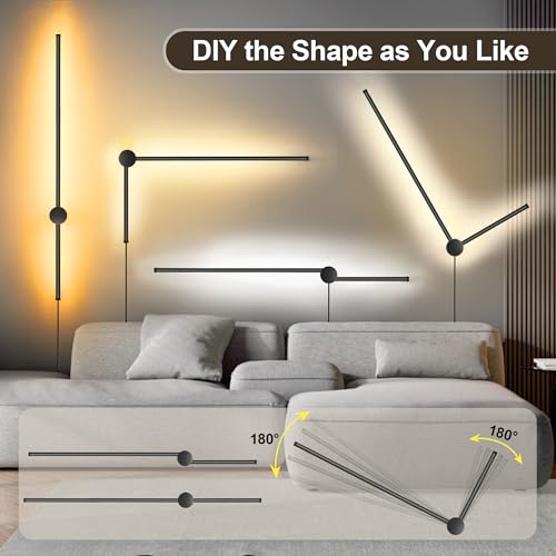 Image of GOODATE Wall Sconces Set of Two with Remote, Stepless Colors 3000K-6500K & Stepless Dimming, Hardwire or Plug-in, 180 Rotate, LED Black Plug in Wall Sconces with Timer & Night Light, 39.4 Inches