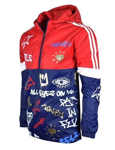 Image of SCREENSHOT Mens Streetwear Windbreaker Jacket - Lightweight Graphic Hoodie, Graffiti Hip Hop Urban Fashion Pullover Top