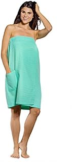 Turquaz Linen Lightweight Knee Length Spa/Bath Waffle Body Wrap with Adjustable Touch Fastener