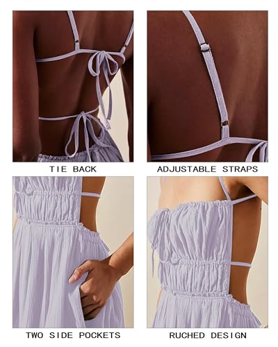 Image of VIUTIL Flowy Maxi Dress for Women Summer Cotton Backless Beach Long Dress with Pockets 2026