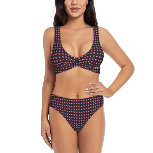 Maillot de bain deux pièces violet bikini taille haute croisé et fendu
