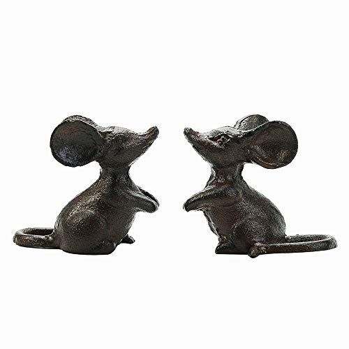 Sungmor Cast Iron Little Cute Mouse Ornament Decorative Lovely Figurine Indoor Outdoor Statues Interesting Animal Sculpture Home Decoration 2PC PACK Brown Color