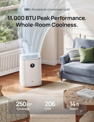 Image of DREO Portable Air Conditioner 543S, 11,000 BTU ASHRAE (7200 BTU DOE) Smart AC Unit for Bedroom with Drainage-free Cooling, Fan&Dehumidifier 3 in 1, APP /Voice /Remote, Quiet Standing AC for Room Indoors