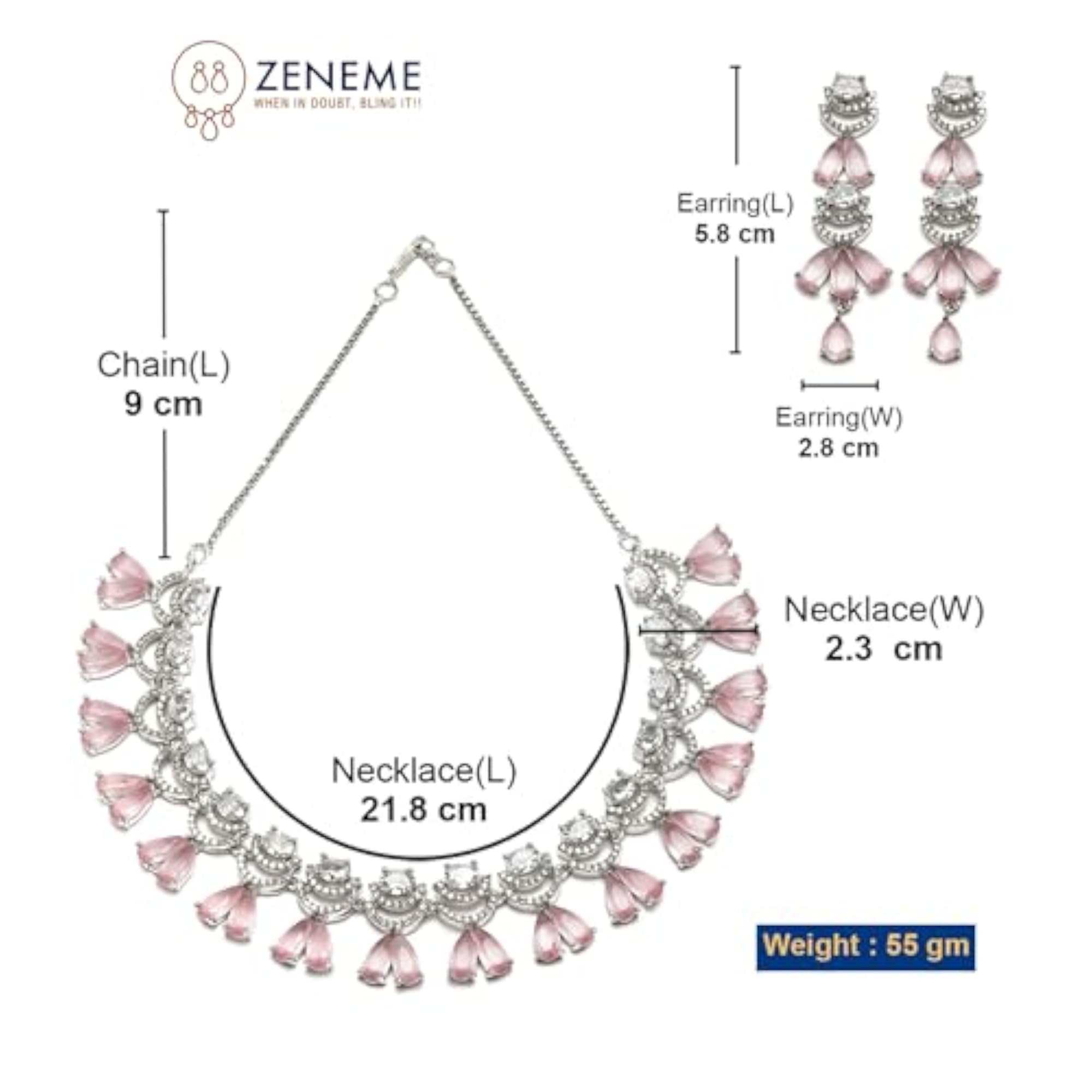 Rhodium-Plated Teardrop & Crescent Necklace Set
