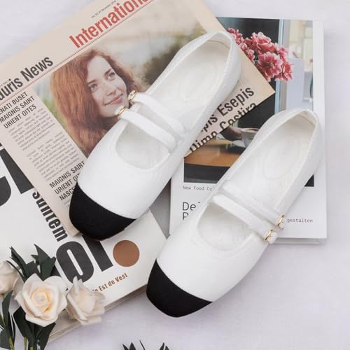 Image of Frank Mully Women's Flats Square Toe Mary Jane Shoes Ballet Flats with Strap Comfortable Slip On Knit Shoes Dressy Casual