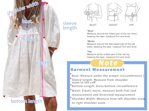 chouyatou Women's Summer Puff Sleeve Cotton Tunic Dress V-Neck Mini Vacation Babydoll Dress4