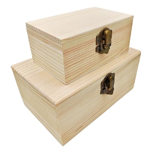 Anktily Lot de 2 petites boîtes en bois brut rustique avec fermoir de verrouillage pour décoration de table de maison Anktily Lot de 2 petites boîtes en bois brut rustique avec fermoir de verrouillage pour décoration de table de maison