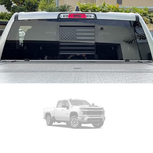 Image of Rear Middle Window American Flag Decal Compatible with Ford F150 F250 F350 2025 2024 2023-2015 Custom Fit Back Center Sliding Window Glass USA Flag Vinyl Sticker Exterior Accessories(Matte Black)