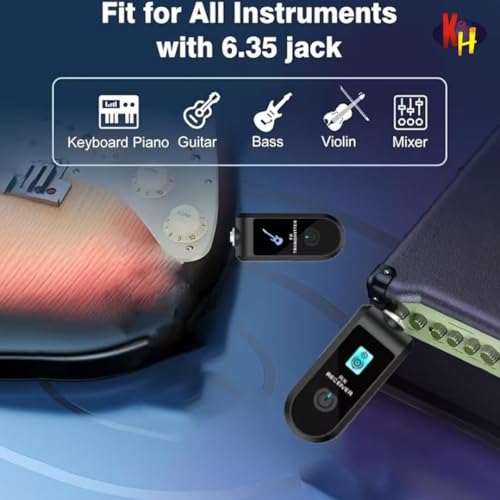 Image of kh Wireless Guitar System One Transmitter to One Receivers | Built-in Rechargeable Battery | 6.35mm Plug Wireless Audio Transmitter & Receiver for Electric Guitar, Bass, Keyboard, Amplifier, Mixer