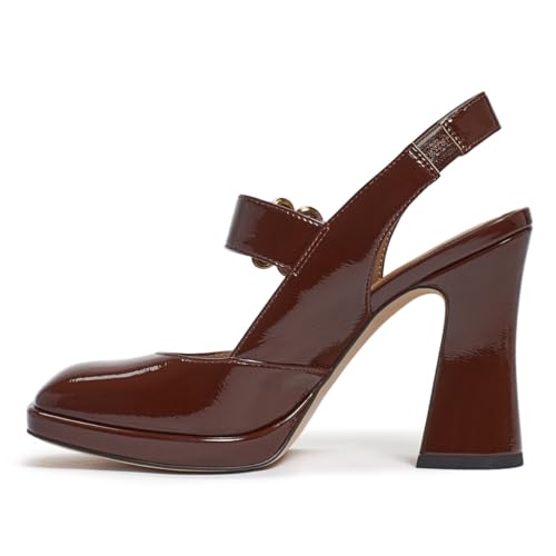 FYS Women's Platform Square Toe Pumps Chunky Block High Heel Mary Janes Backless Slingback Sexy Dressy Party Shoes Size 4-16 US2