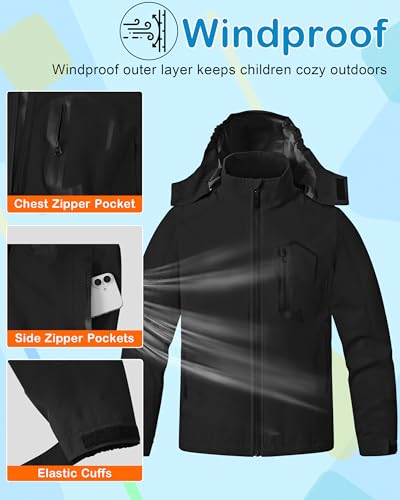 Image of Kids Rain Jacket Boys Girls Lightweight Raincoats Kids Outdoor Windbreaker Jackets with Detachable Hood