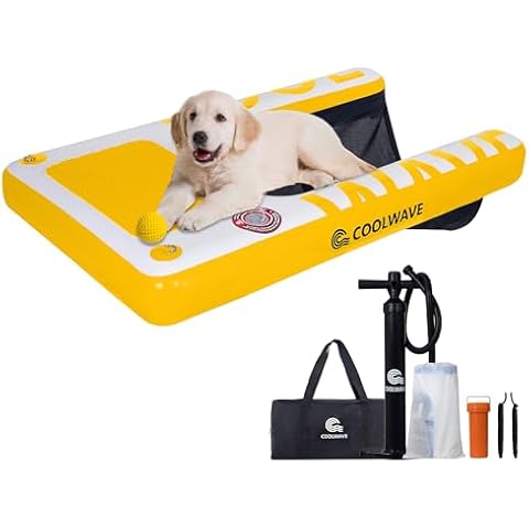 COOLWAVE 57" L x 34" W x 6" H Extra Large Inflatable Dog Water Ramp, Pool Ramp for Dogs Up to 200lbs, Dog Ramp for Boat with Non-Slip Pad (Yellow) Cover