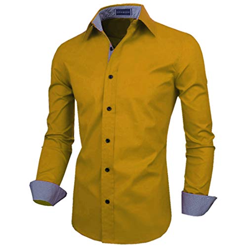 Image of Zombom Men's Solid Cotton Blend Regular Fit Full Sleeve Collared Neck Casual Shirt for Men