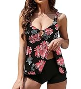 Yutdeng Tankini Damen Bauchweg mit Shorts Tankini Push Up V Ausschnitt mit Zwei Tragegurt Bademod...