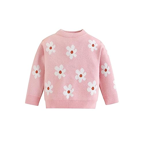 1 to 5 Years Children Fashion Tops Little Girls Flowers Daisy Printed Sweater Round Neck Knitted Long Sleeve Tops