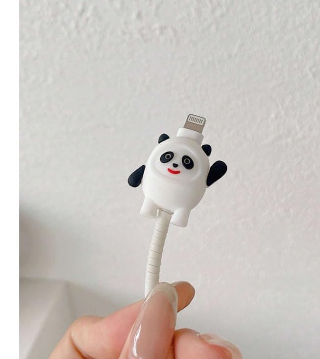 Image of Cable Protector with 3D Cute Pattern for iPhone Charger only18W & 20W | Data Line Wire Saver Charger Protective Cable Full Protection Set of-1 (White Panda-)