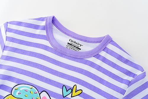 CYCHELRY Summer Pajamas for Girls Size 4T-14 Snug Fit Cotton PJS Short Sleeve Kids Sleepwear Cute Children Jammies Set2