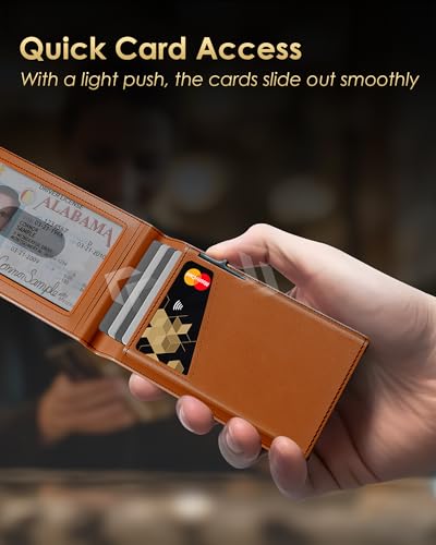 Image of QLD 2026 Wallet for Men - RFID Blocking [Functional & Practical] Bifold Slim Minimalist Credit Card Holder Pop Up Wallet Metal Case with Cash Slot, Front Pocket with ID Window, Gift Boxed