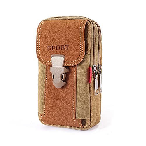 LAXIAY Men's Mobile Phone Sports Bag,Canvas Belt Bag Phone Wallet Purse,Outdoor Sports Bum Pouch Casual Mobile Phone Pocket (Khaki,B)