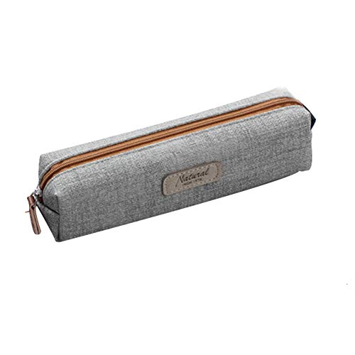 Cdet - 1 estuche de lona con cremallera para lápices, color liso, bolso de mano, bolsa de maquillaje, artículos de papelería, regalo de cumpleaños, color beige, color gris 19.5 * 4.5 * 5.5cm