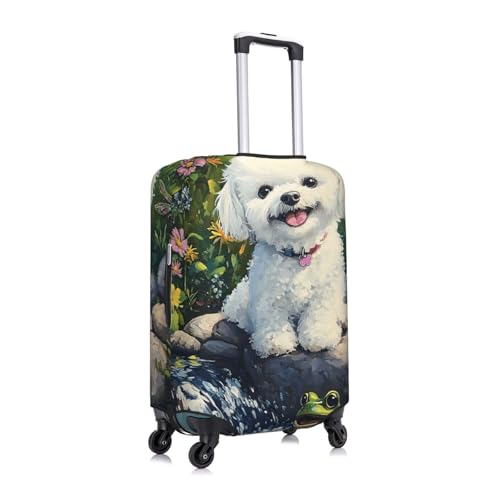 Cute Bichon Dog Elastic Travel Luggage Cover, Washable Spandex Suitcase Protector, Anti-Scratch Fits 18-32 Inch3