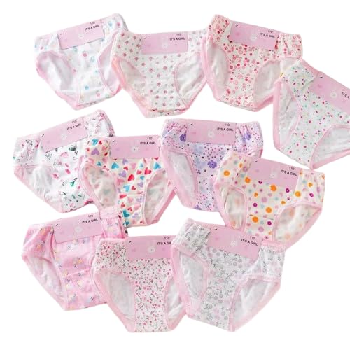 EVERYDAYWEAR Girls' Floral Print Cotton Underwear, Pink Multi-Pattern Bloomers, Pack of 12 (US, Age, 3 Years, 4 Years, Pink and White)