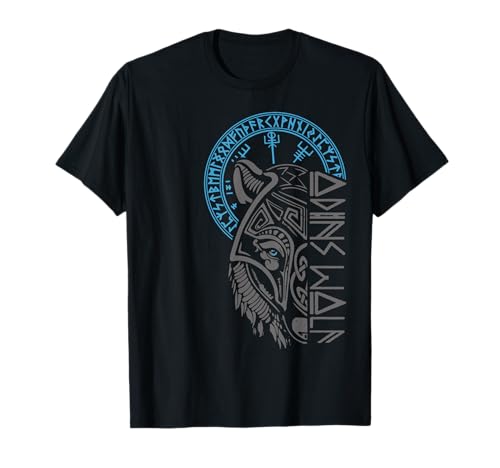 Viking Valhalla guerreiro Norman runa círculo máscara de lobo de Odin runas bússola nórdica Valhalla t-shirt preta tamanho S mulher manga de duplo ponto