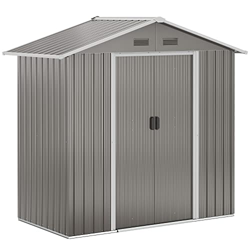 Outsunny Abri de Jardin 2,13 m² - Remise pour Outils - cabanon Porte verrouillable - dim. 194L x 110l x 184H cm - tôle d'acier Gris