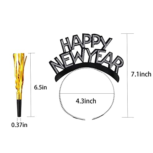 24 Pieces New Years Eve Party Supplies 2026,Happy New Year Headband Tiara,Metallic Fringed Noise Makers Gold Sliver for Kids and Adults - Image 6