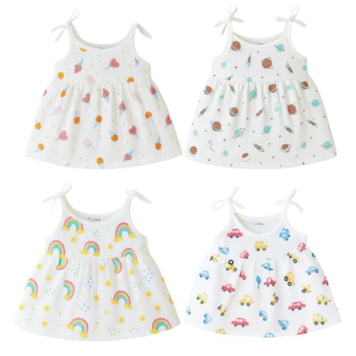 Image of Kidbea Muslin Frock for Baby Girls | Cotton Dress for Newborn Babies | Sleeveless, Tie-Up Shoulders Summer Wear Clothes