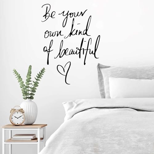 Be Your Own Kind of Beautiful Quotes Wall Sticker Vinyl Wall Decals, Inspirational Wall Art Home Decor Wallpaper, Wall Stickers for Bedrooms Living Room Office Bathroom Girl Home Decoration (Black)