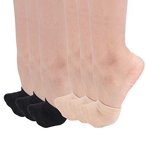 Flammi 6 Pairs Women’s Toe Toppers Liner Socks Cotton Half Socks No Show w/Non-Skid Bottom for Mules (3 Beige+3 Black, Shoe Size 6-8.5 US)