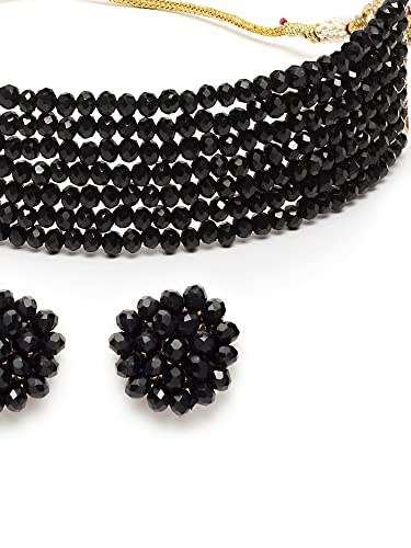 Image of Karatcart Black Crystal Beaded Choker Necklace Setfor Women
