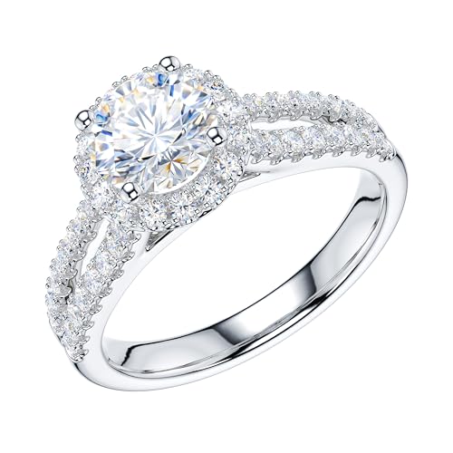 THELANDA 1CT Round Brilliant Cut Engagement Ring