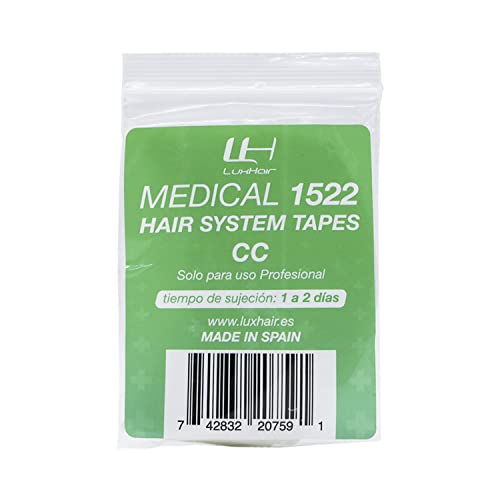 Cintas Adhesivas LuxHair Medical 1522 hipoalergénicas para la colocación de pelucas y extensiones. Duración 2 días. Adhesivo doble cara suave con la piel (1 paquete, Curvatura Fuerte CC)